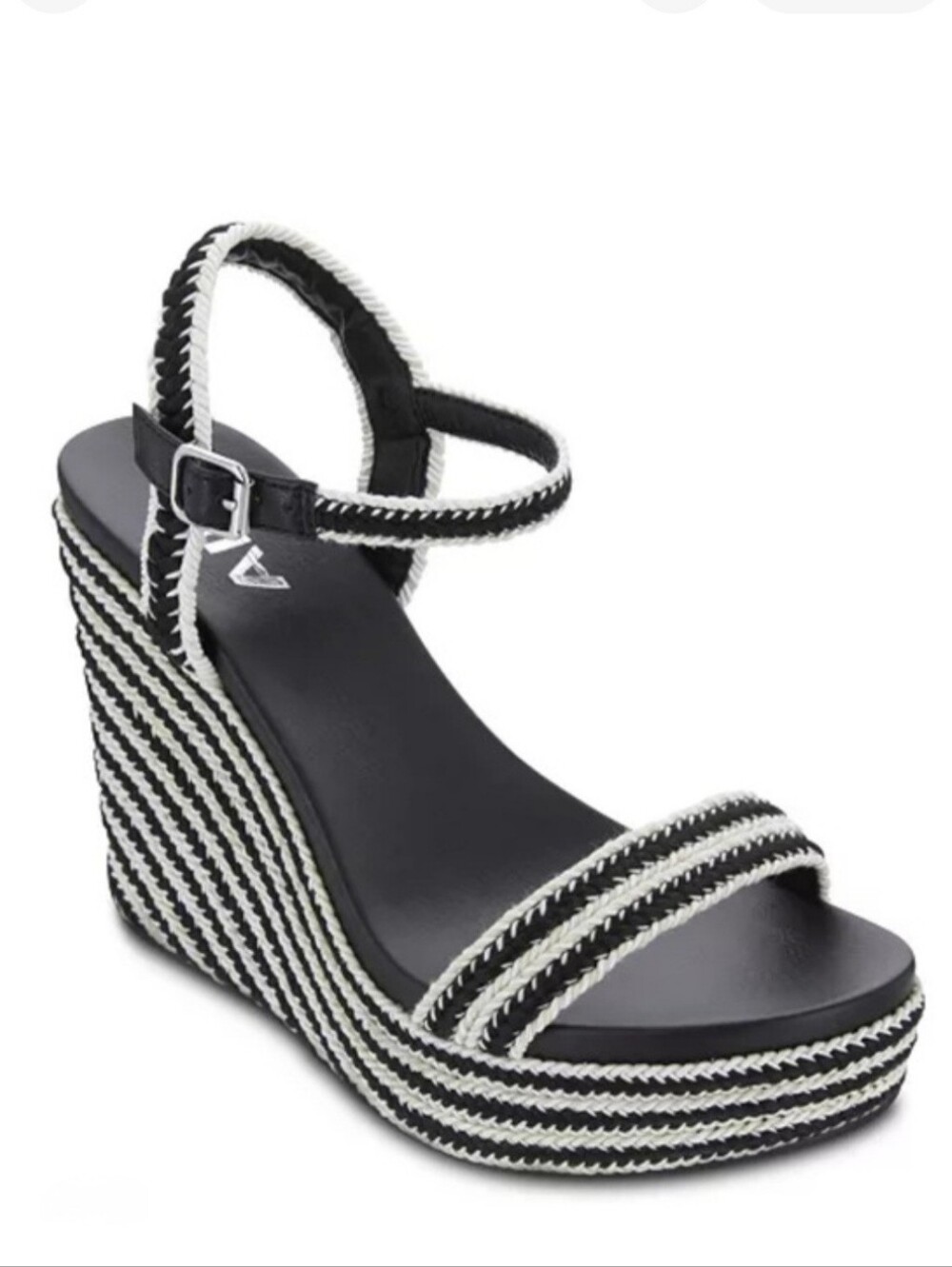 MIA Black and White Braided Wedge Sandals - Women's Ankle Strap